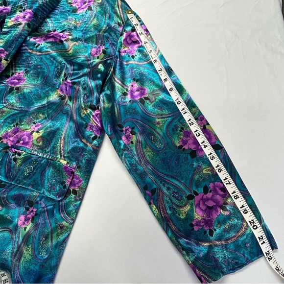 Vintage Womens Blazer Jacket Size M Single Breasted Floral Satin 80's 90's - Picture 14 of 16